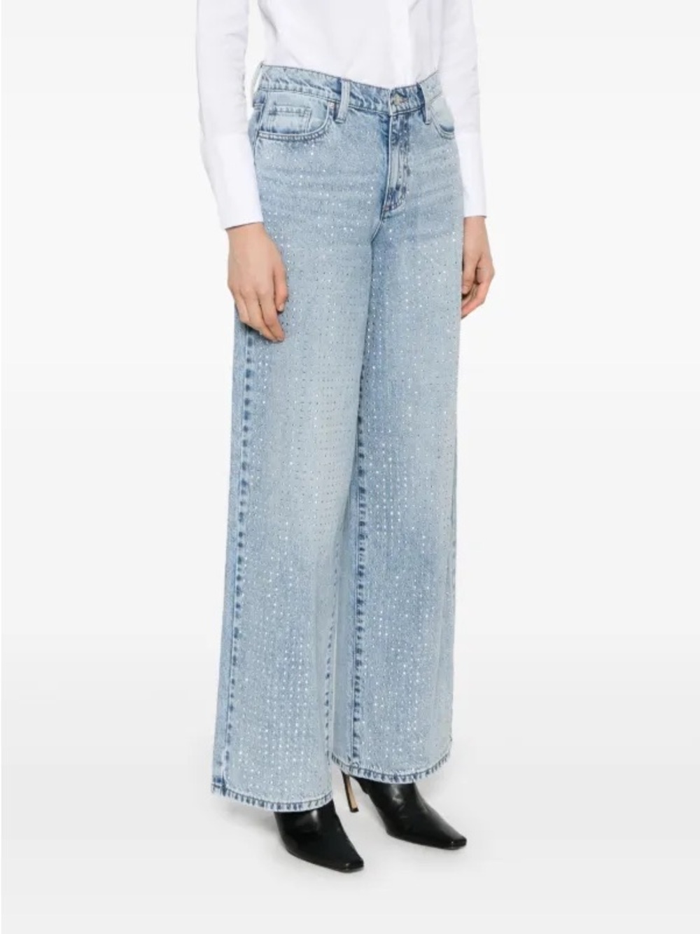 DKNY Light Blue Embellished Studded  Wide-Leg Jeans